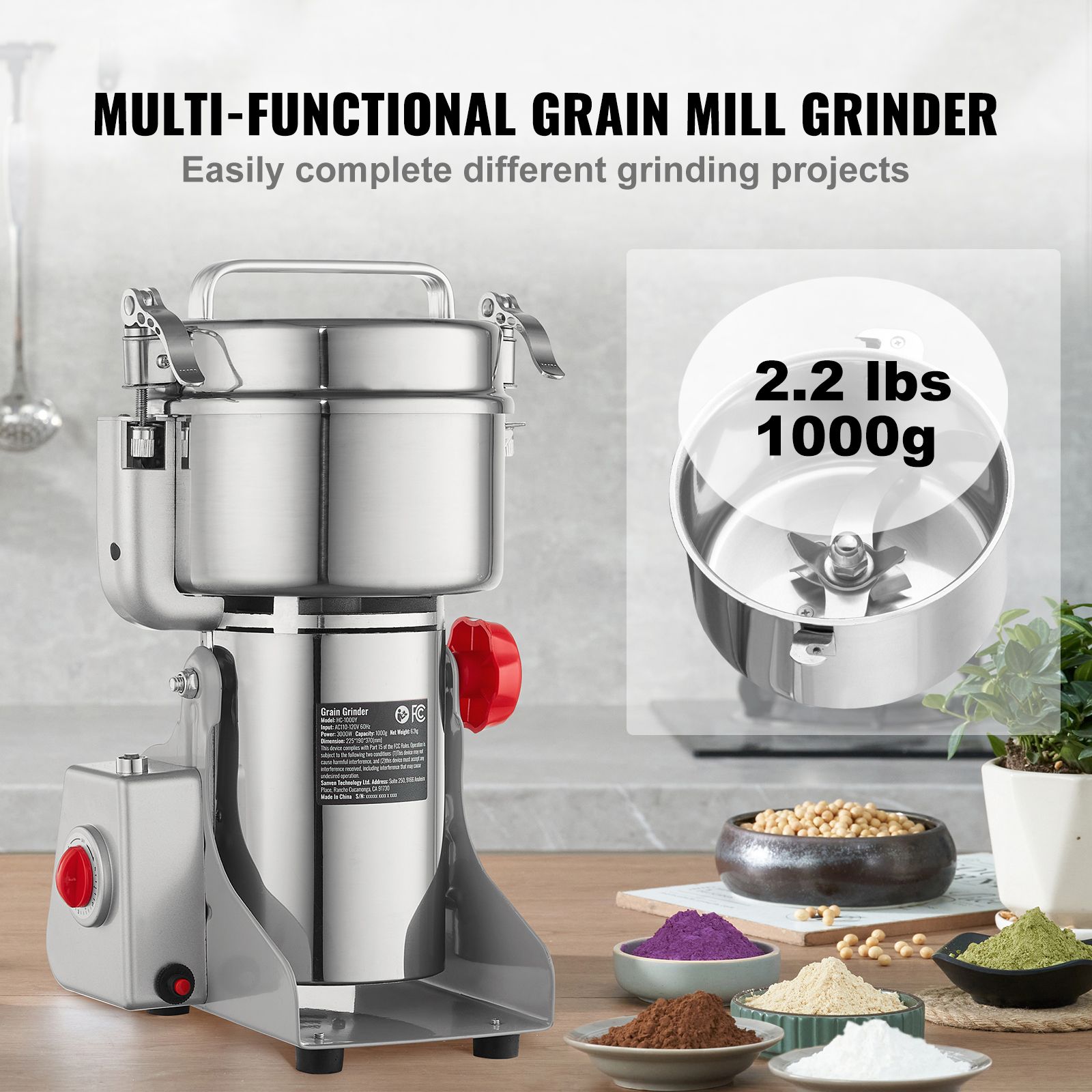 مطحنة حبوب كهربائية 1000 جرام، - مراجعة Spice Grinder Machine Commercial 1000G وسعره